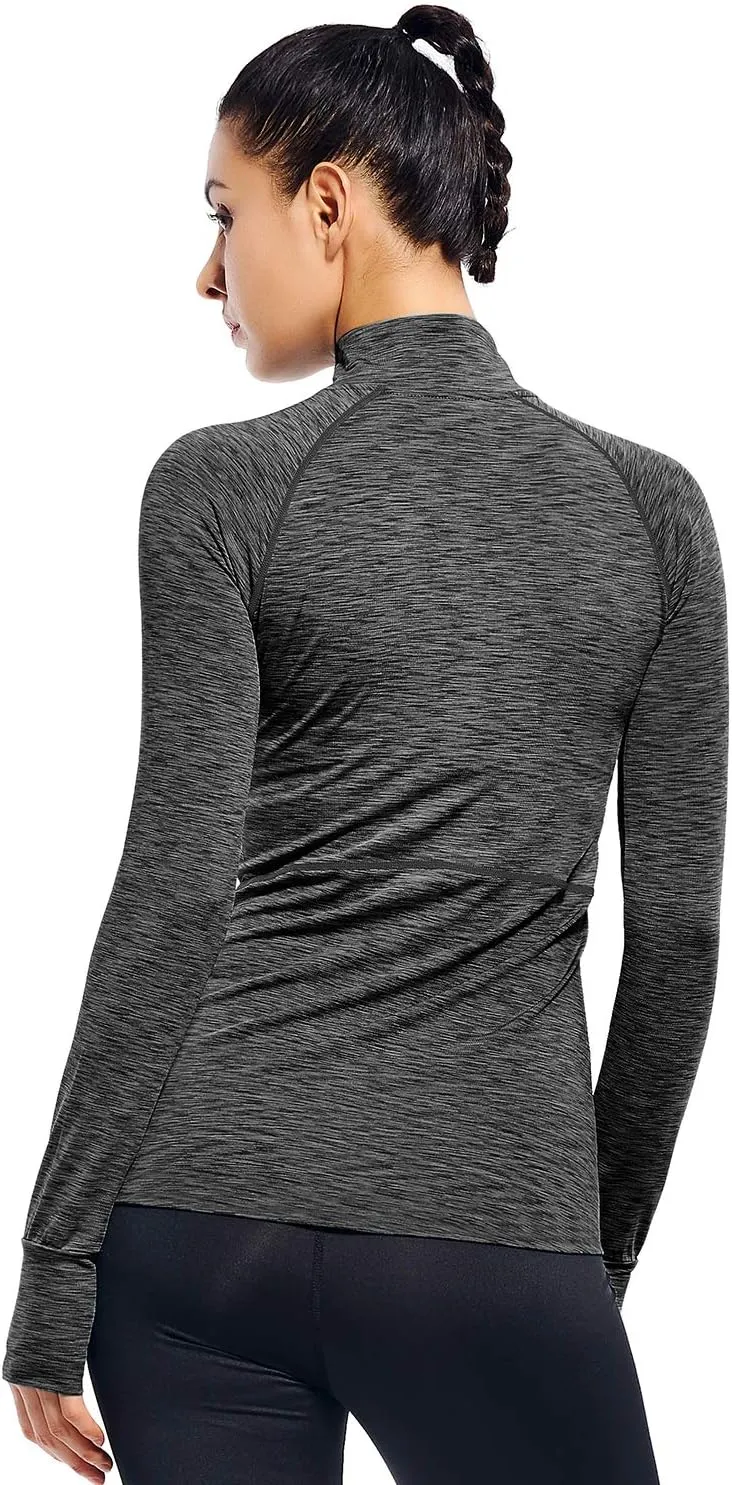 Zengjo Womens Quarter Zip Long Sleeve Workout Tops 1/4 Zip Running Pullover
