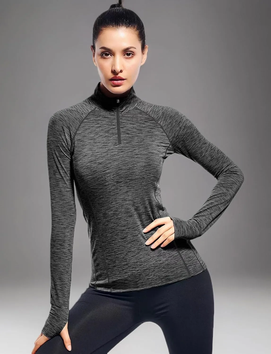 Zengjo Womens Quarter Zip Long Sleeve Workout Tops 1/4 Zip Running Pullover