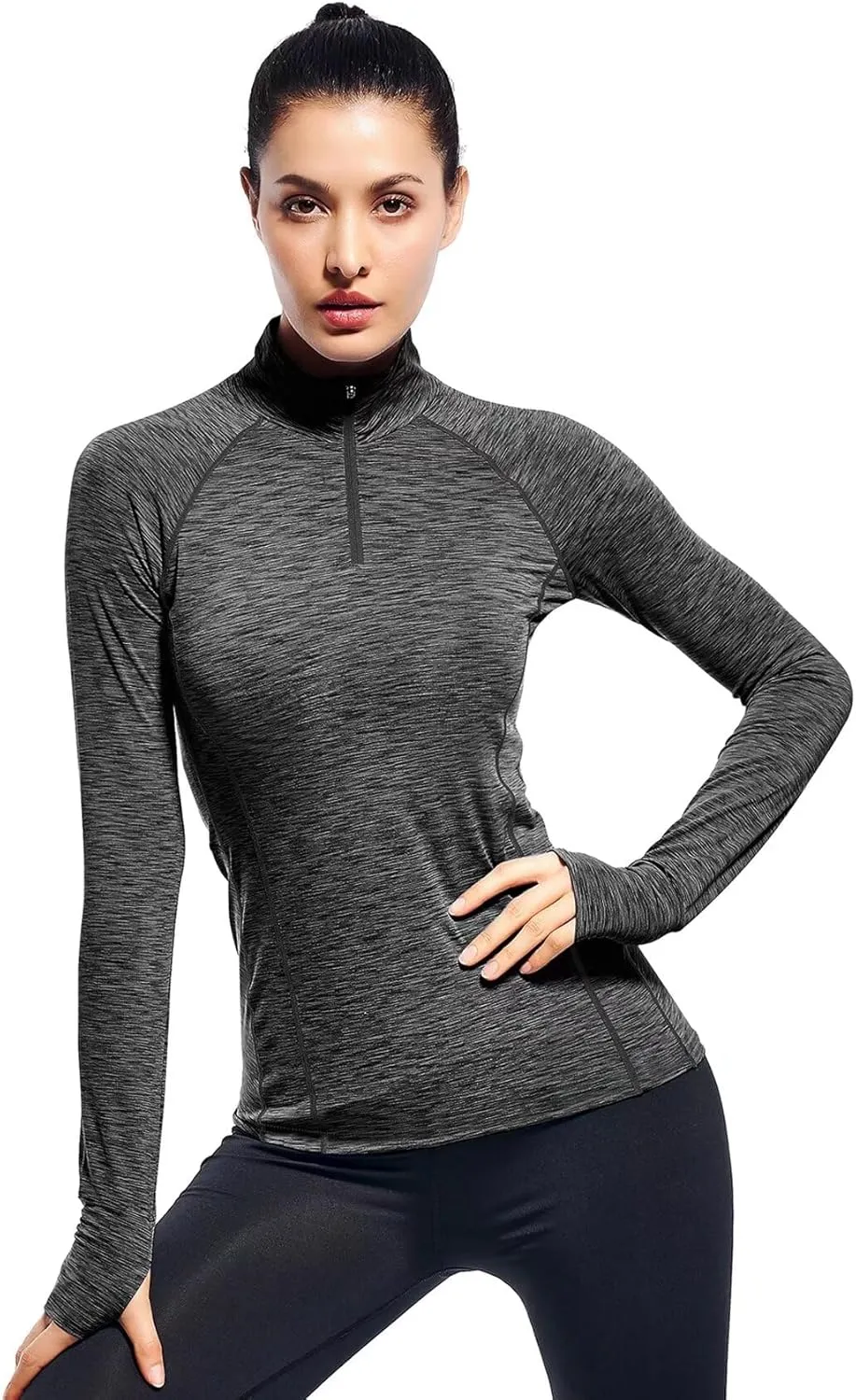 Zengjo Womens Quarter Zip Long Sleeve Workout Tops 1/4 Zip Running Pullover