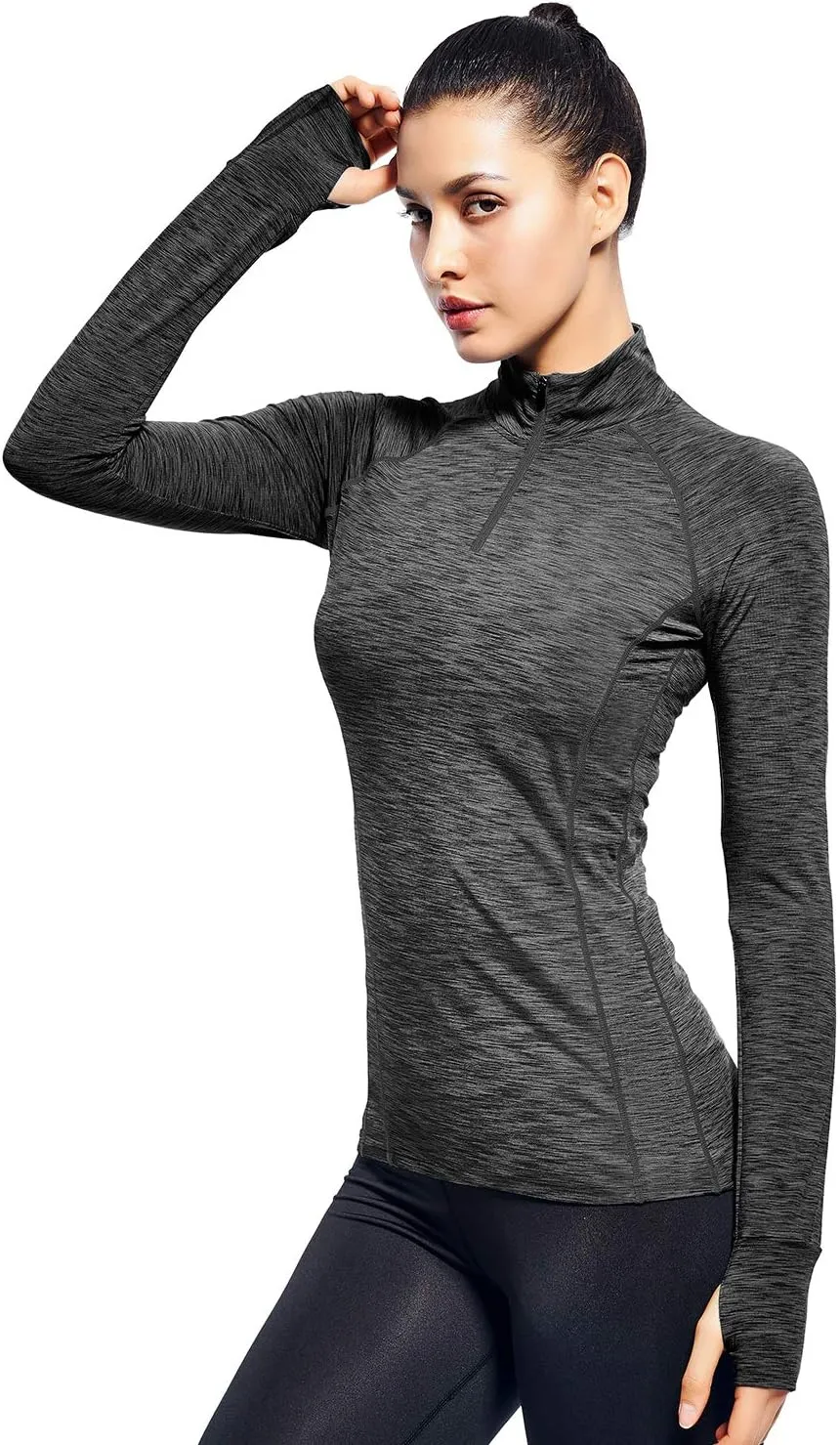Zengjo Womens Quarter Zip Long Sleeve Workout Tops 1/4 Zip Running Pullover